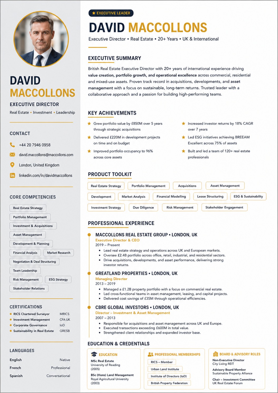 Optimised résumé example 3 — Executive Director